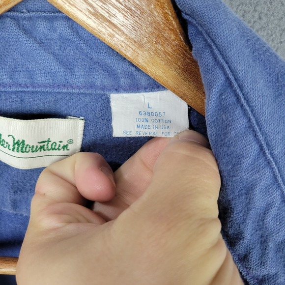 Gander Mountain Flannel Shirt Mens Large Blue Chamois Cloth Cotton Button Up - Picture 4 of 8